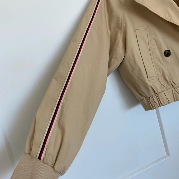 Maeve Beige Cropped Trench Jacket with Shoulder Stripe - Picture 3 of 5